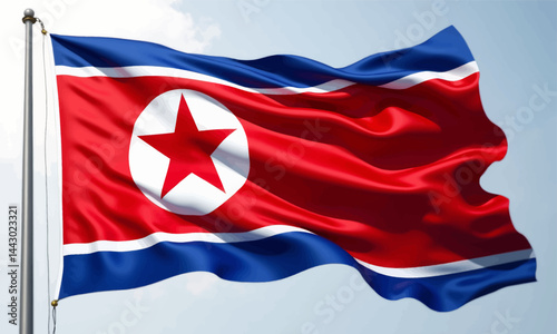Obraz na płótnie North Korean Flag Waving on a Pole w salonie