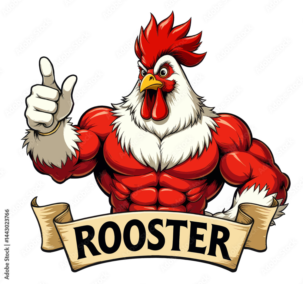 Muscular Rooster Cartoon Character Thumbs Up