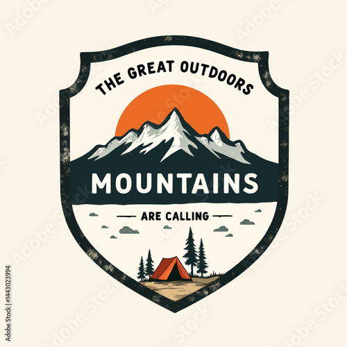 Obraz na płótnie Mountains Are Calling Outdoors Adventure Shield w salonie