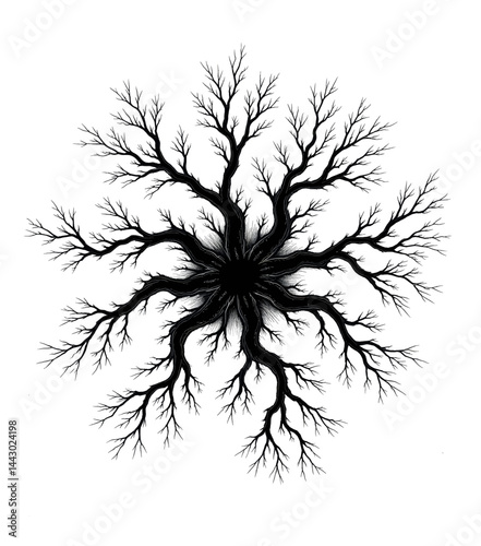 Obraz na płótnie Monochrome tree branches radiating from dark center w salonie