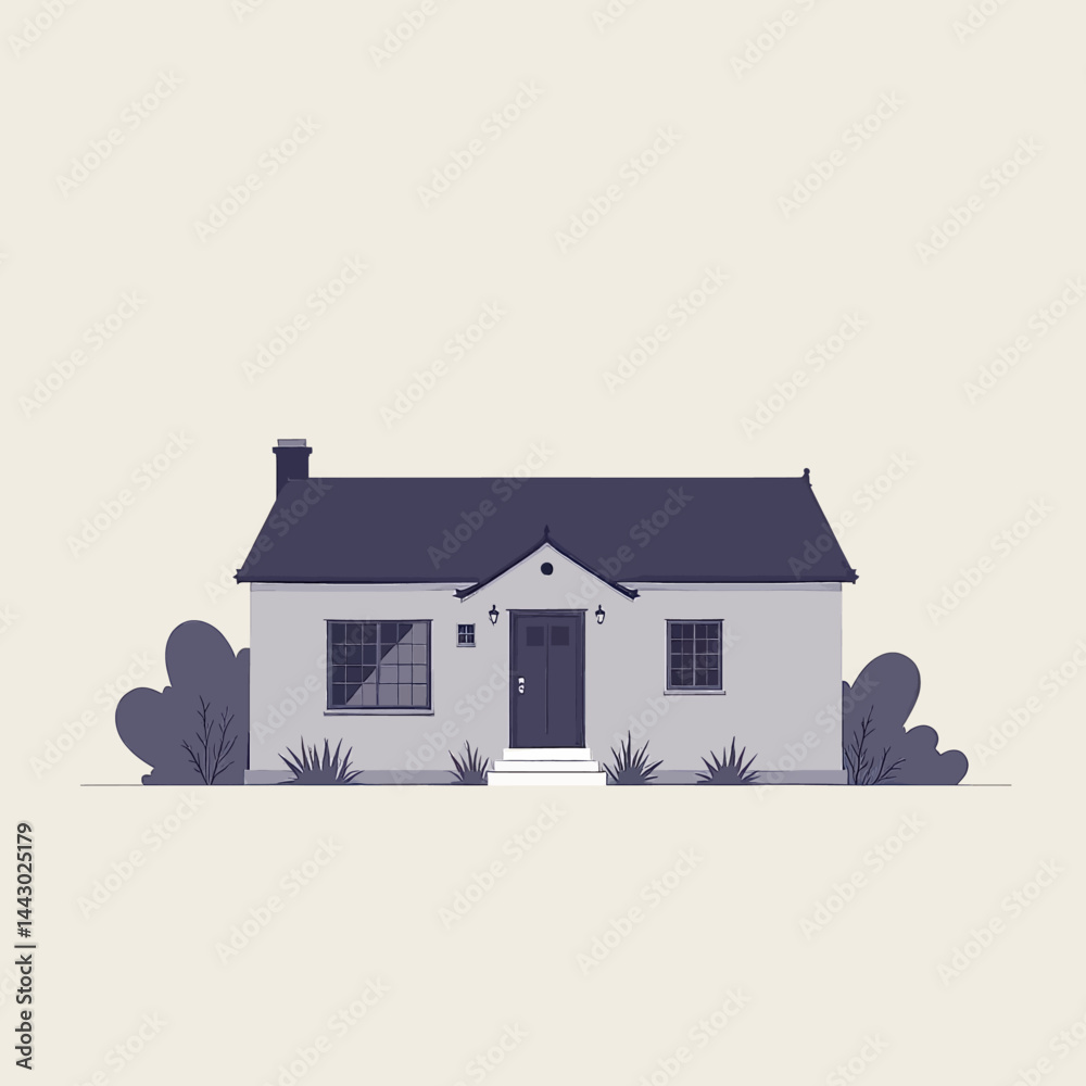 Minimalist house with dark roof and chimney illustration
