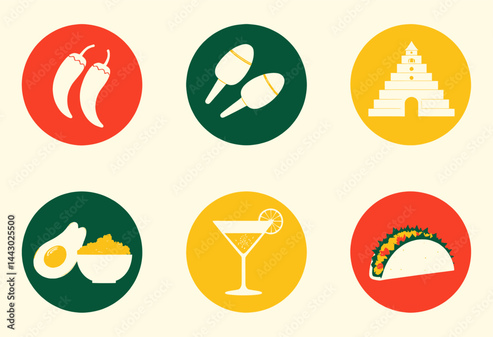 Mexican Icons Set: Food, Drink, Culture, and Music