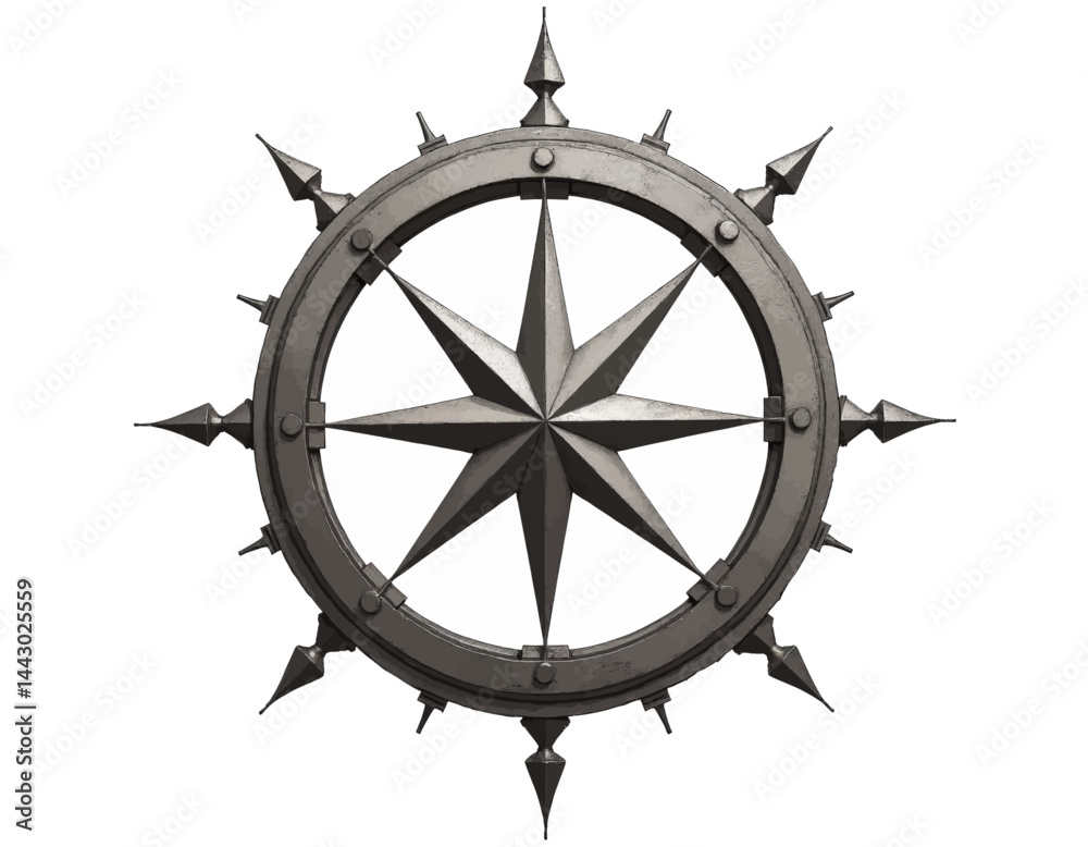 Metallic Compass Rose with Spiked Edges