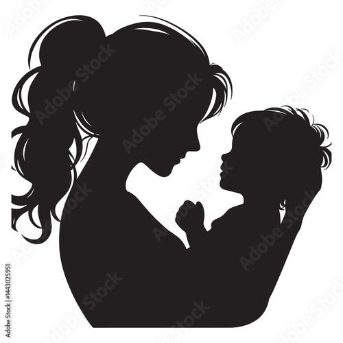 Mother and child silhouette, embracing in love and care, mothers day