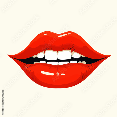 Obraz na płótnie Luscious Red Lips and White Teeth Illustration w salonie