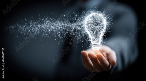 Spark of Creativity with Light Bulb Emitting Bright Ideas