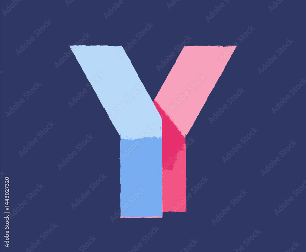 Letter Y in Pink and Light Blue on Dark Blue Background