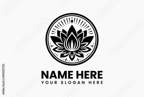 Symmetrical black lotus silhouette with layered petals, timeless floral icon for spiritual and wellness brands