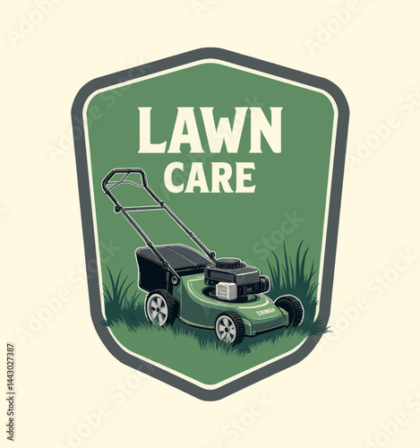 Obraz na płótnie Lawn care emblem with mower in green grass w salonie