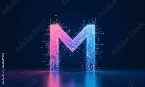 Obraz na płótnie Letter M Circuit Board Pink Blue Glow w salonie
