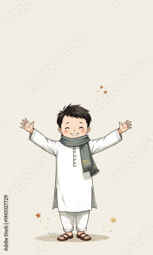 Obraz na płótnie Joyful boy in kurta pajama with open arms and scarf w salonie
