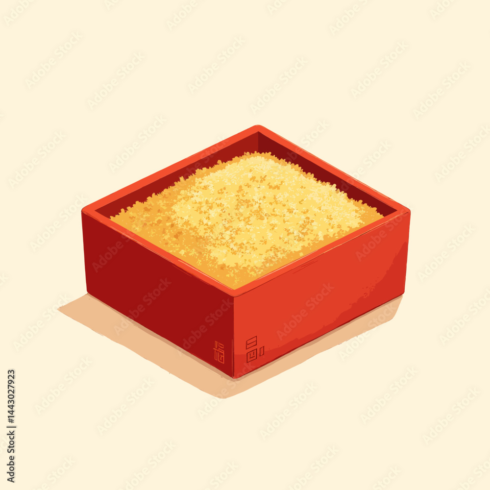 Isometric Red Box Filled with Golden Granules