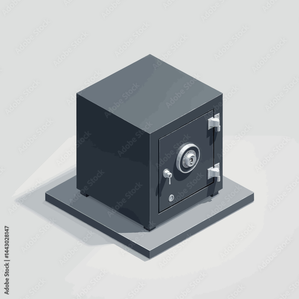 Isometric gray safe with combination lock and key