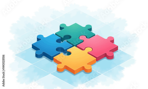 Obraz na płótnie Isometric Puzzle Pieces in Blue, Green, Orange, and Red w salonie