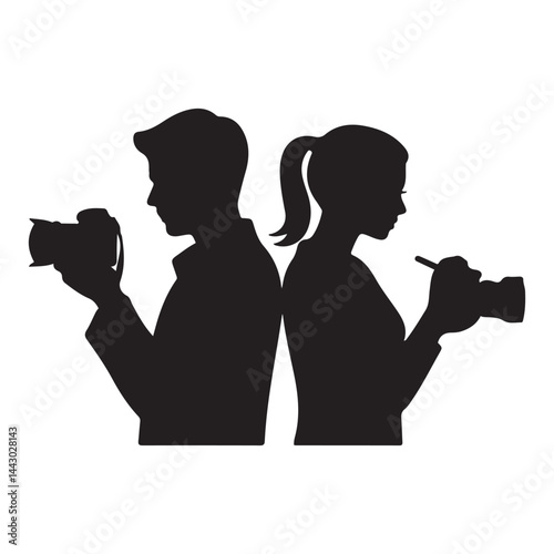 Photographer male and female Vector Black silhouettes. Good use for symbol, logo, web icon, mascot, or any design you want. Easy to use. with white background