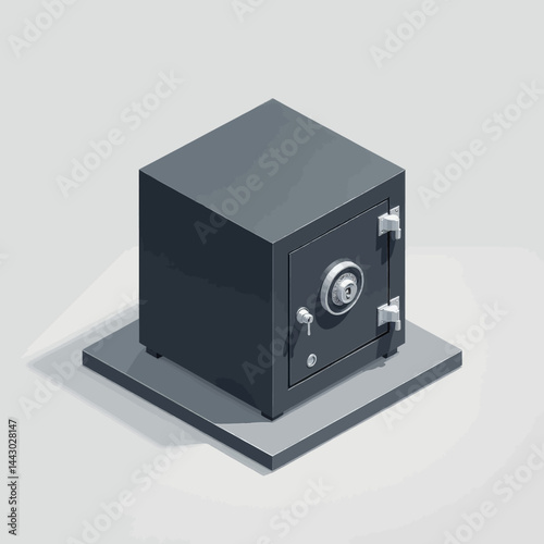 Isometric gray safe with combination lock and key