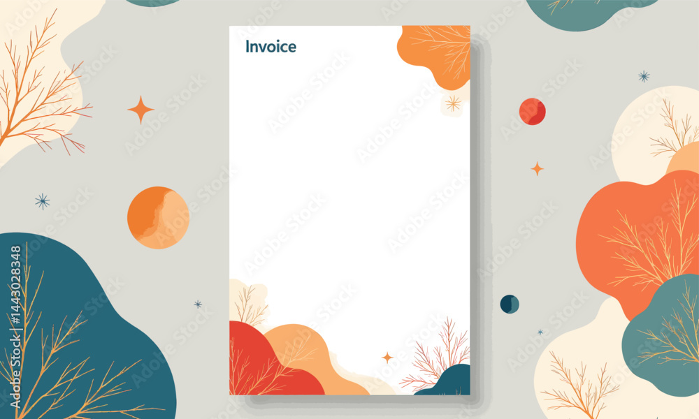 Invoice Template with Abstract Boho Botanical Design