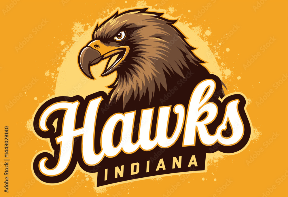 Illustrated Brown Hawks Indiana Mascot Logo