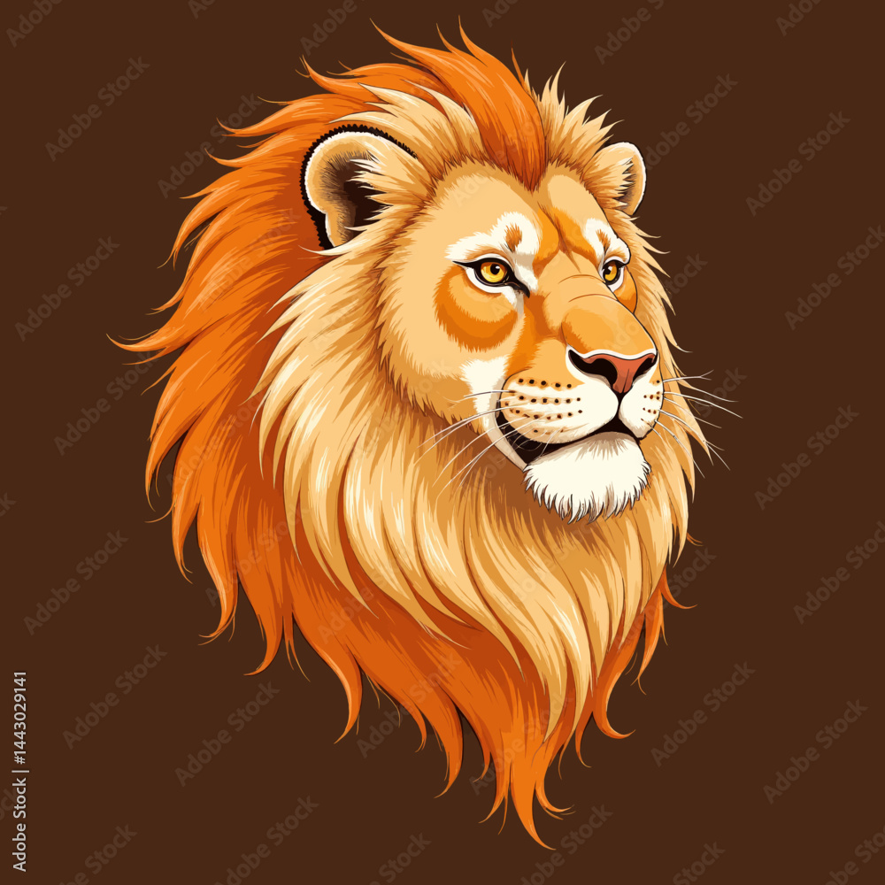 Illustration of a majestic lion with a flowing mane