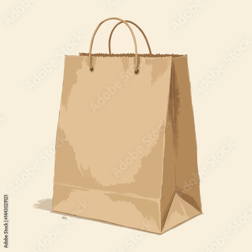 Obraz na płótnie Illustrated brown paper shopping bag with handles w salonie
