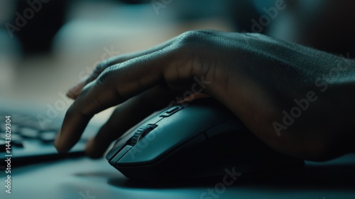 Focused african american man using computer mouse for design projects