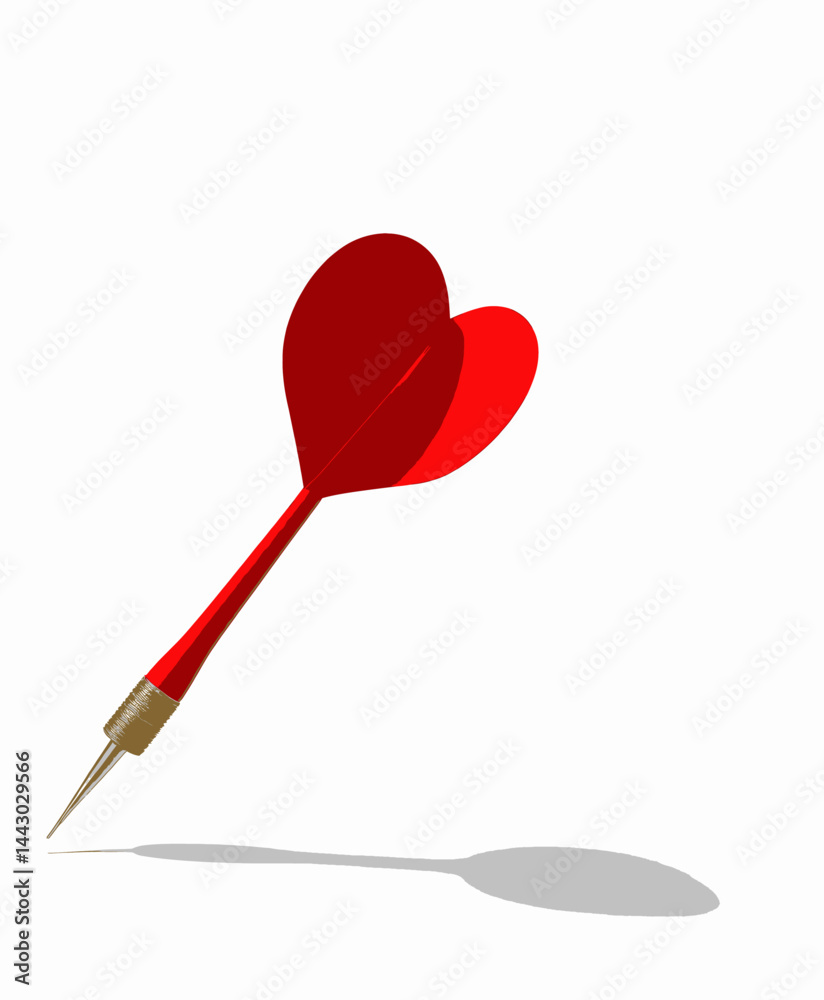 Heart-shaped dart on white, love target concept