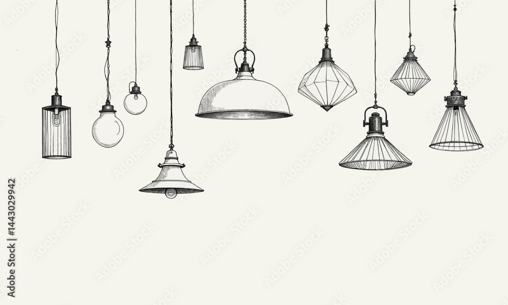 Hanging Lamps: Architectural Drawing Style