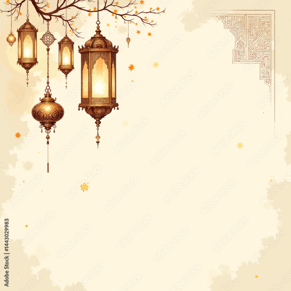 Hanging Ramadan lanterns with ornate corner design