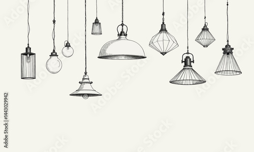 Obraz na płótnie Hanging Lamps: Architectural Drawing Style w salonie