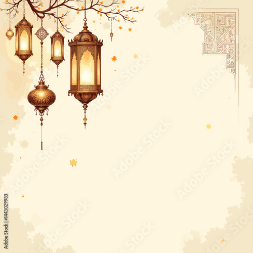 Obraz na płótnie Hanging Ramadan lanterns with ornate corner design w salonie