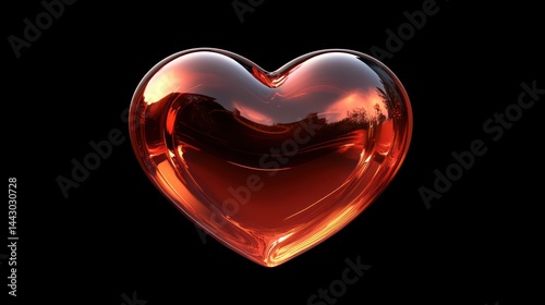Red heart shape, glossy, abstract