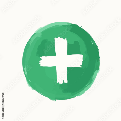 Green watercolor circle with white plus sign