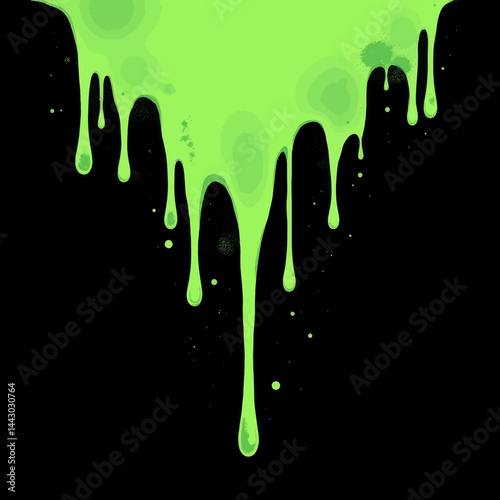 Green slime drips on black background