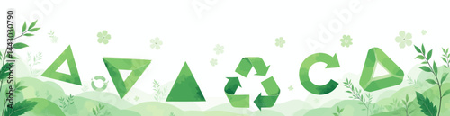 Obraz na płótnie Green Recycle Symbol with Triangle Shapes and Floral Accents w salonie