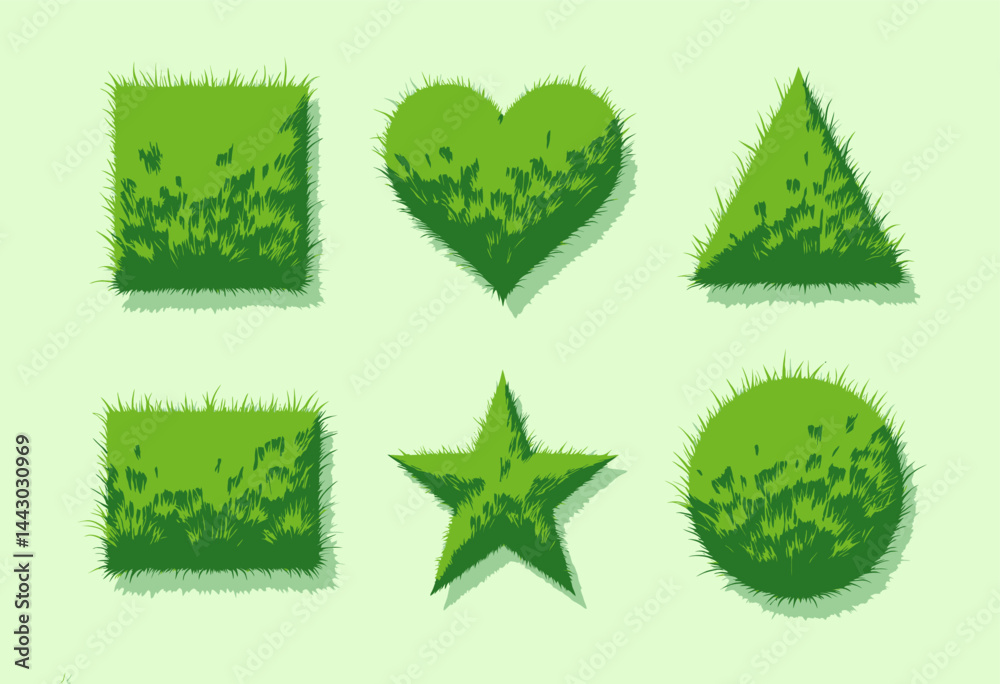 Green Grass Shapes: Square, Heart, Triangle, Star, Circle