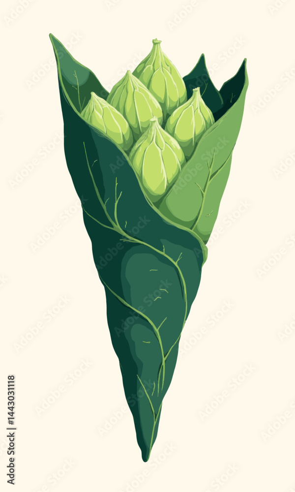 Green Floral Bouquet in Leaf Wrap Illustration