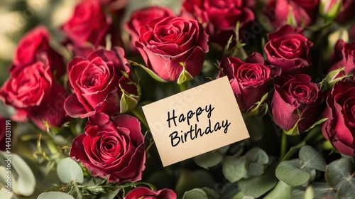 Fototapeta Naklejka Na Ścianę i Meble -  Red roses and birthday card