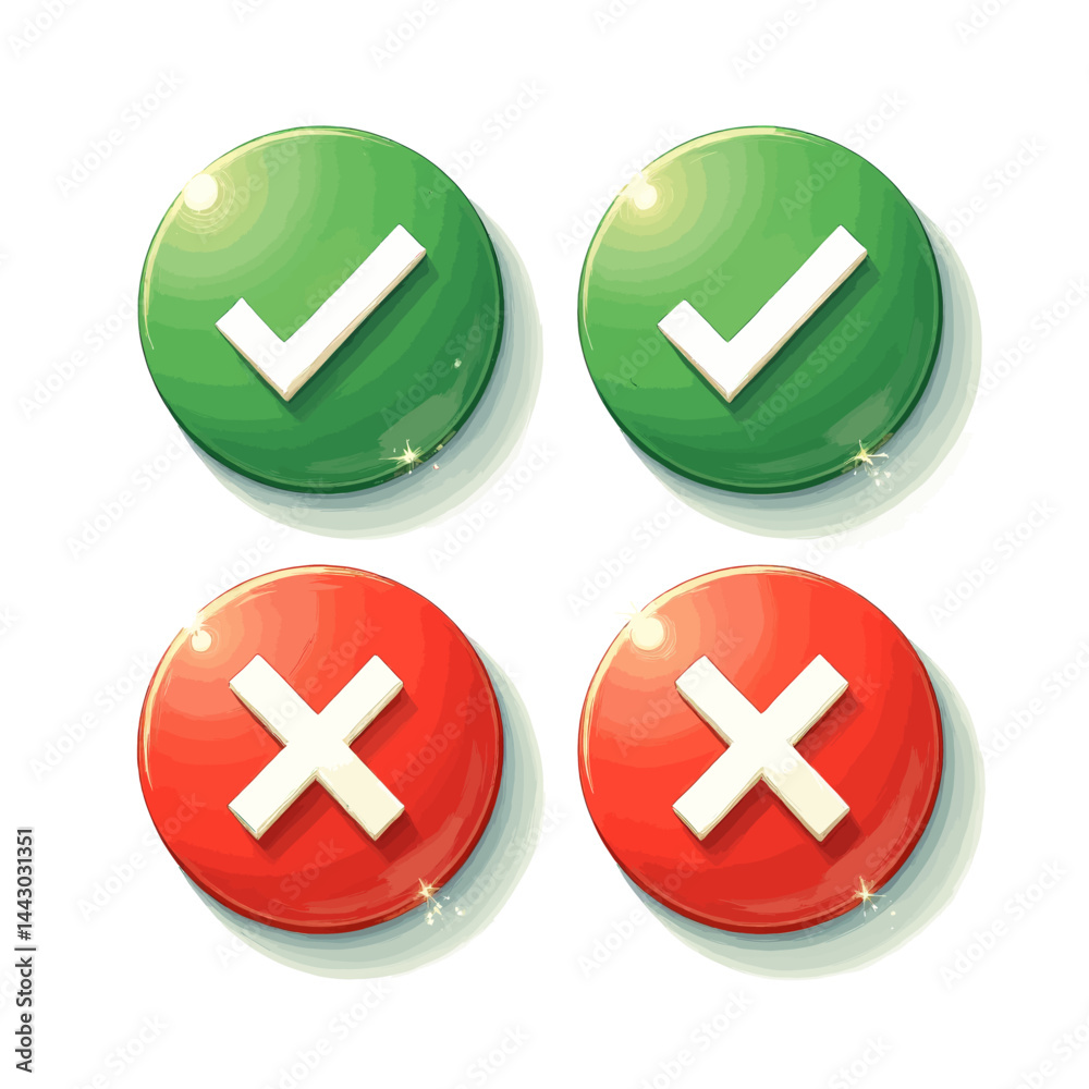 Green Check Marks and Red X Symbols on White