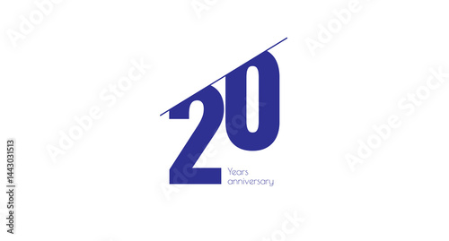 Anniversary Celebration: Bold blue '20' design with a linear accent, commemorating two decades on a clean white background.