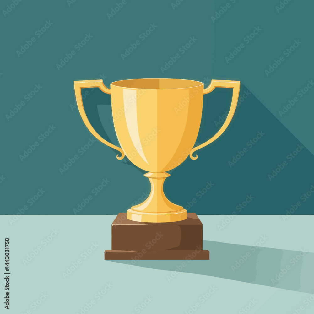 Golden Trophy on a Wooden Base with Long Shadow