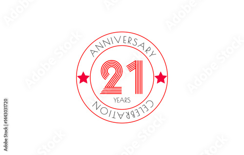 Celebrating twenty-one years! A red seal with a stylized '21' surrounded by 'Anniversary Celebration' and stars, marking a milestone.