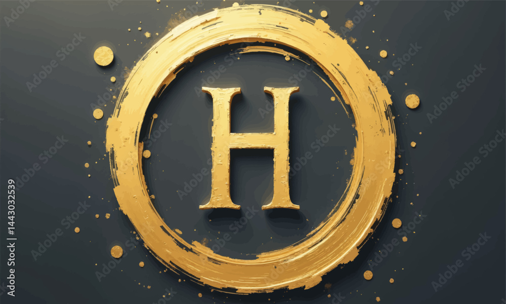 Golden Letter H in Brushstroke Circle on Dark Gray