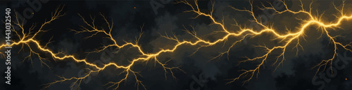 Obraz na płótnie Golden Lightning Bolts on a Dark, Cloudy Sky w salonie