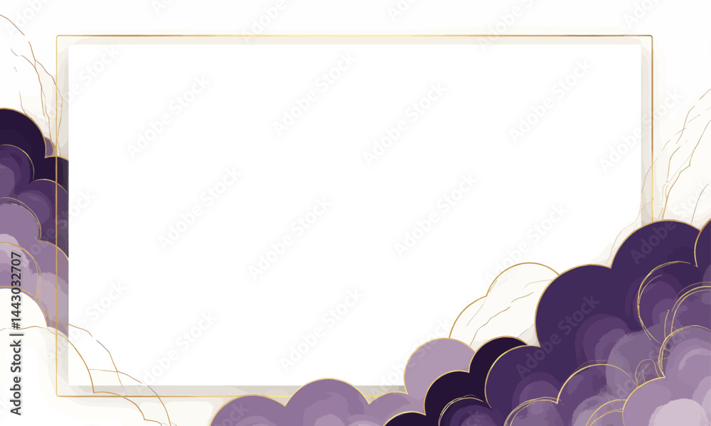 Golden Frame with Purple Watercolor Cloud Design
