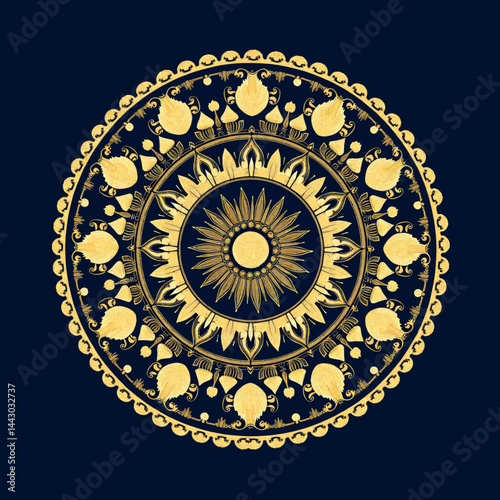 Obraz na płótnie Golden mandala on dark blue background w salonie