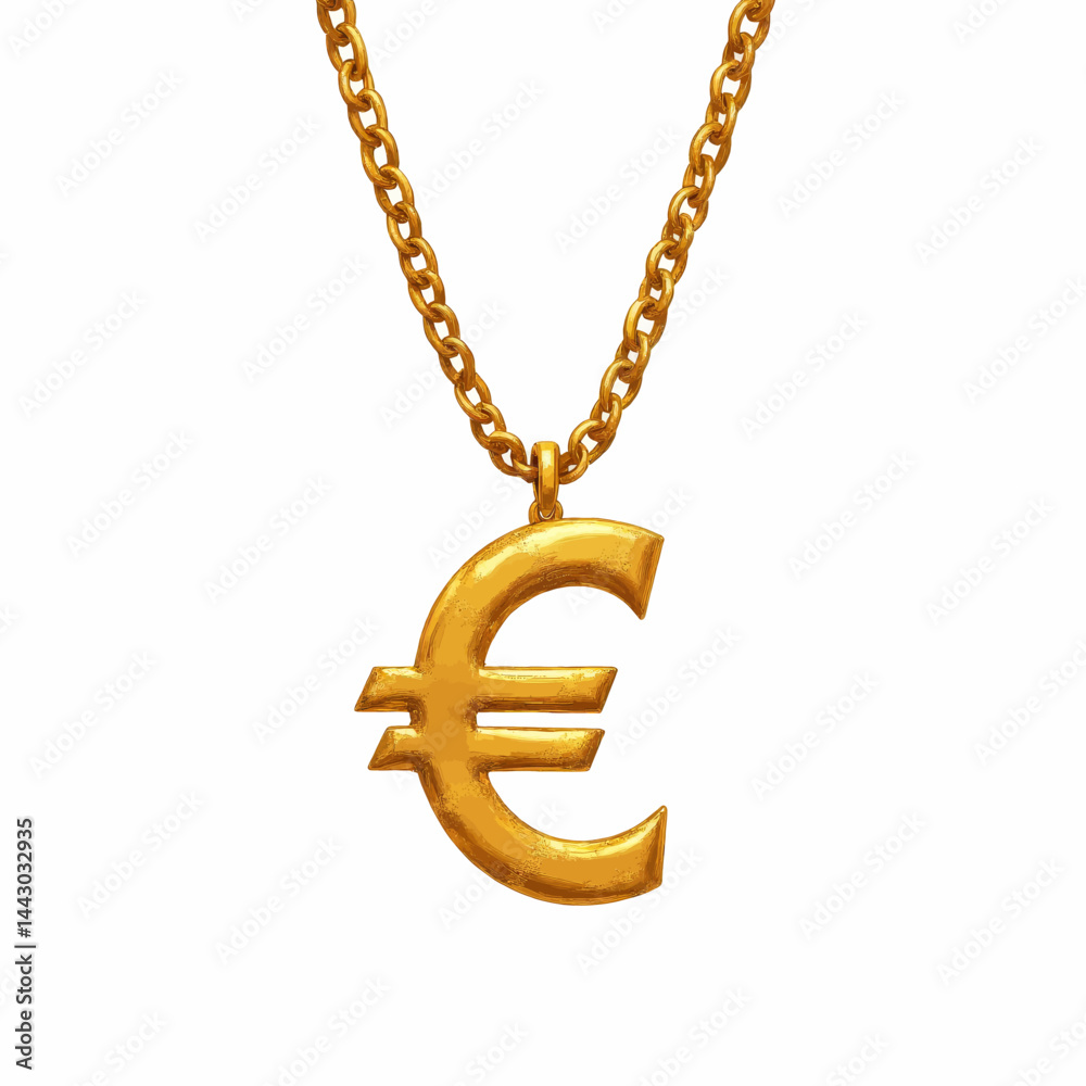 Golden Euro Sign Pendant Necklace on White