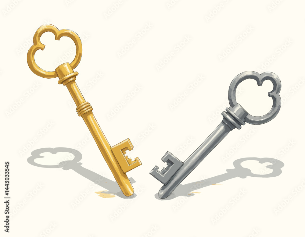 Gold and Silver Antique Keys Illustration