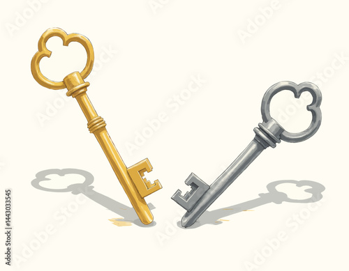 Obraz na płótnie Gold and Silver Antique Keys Illustration w salonie