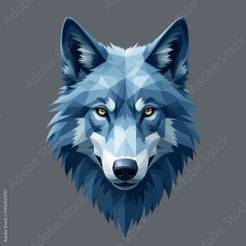 Obraz na płótnie Geometric Blue Wolf Head with Yellow Eyes w salonie