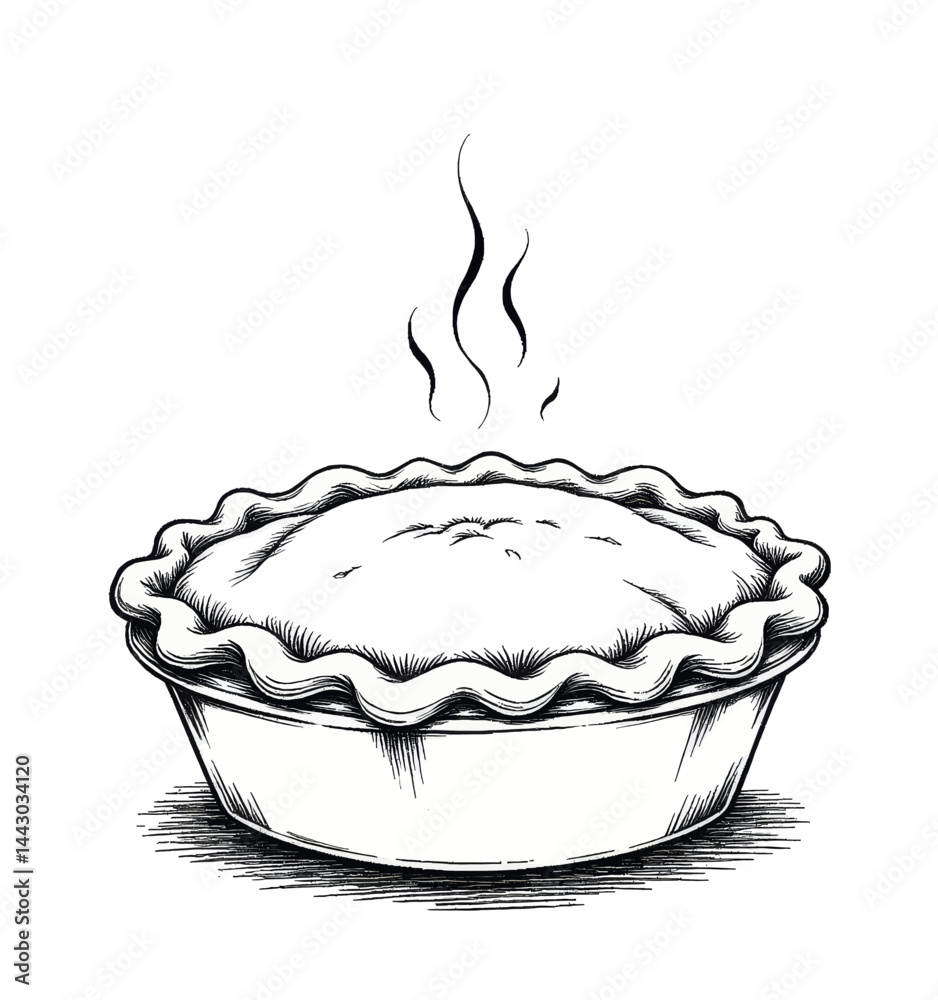 Fresh Baked Pie Ink Drawing Illustration